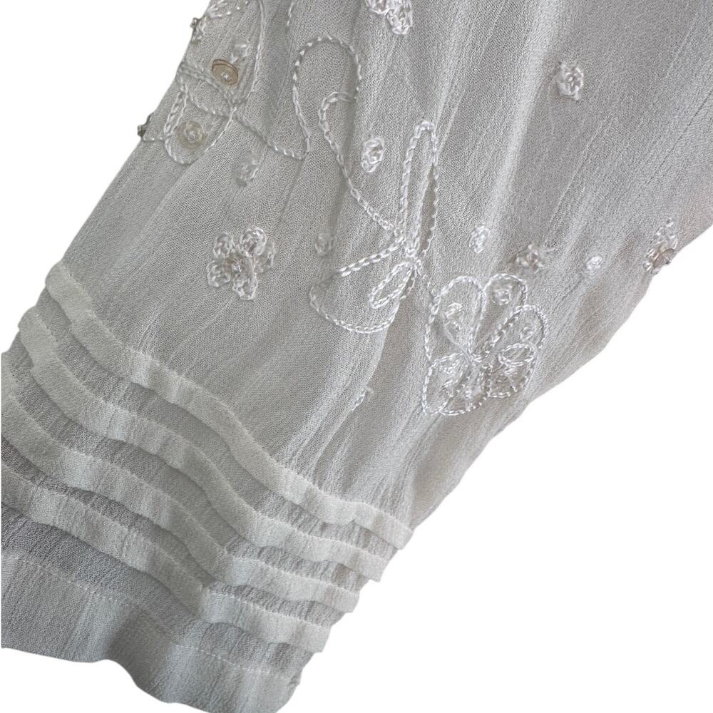 April Cornell Sheer cream robe sequin floral details size medium - Picture 10 of 12